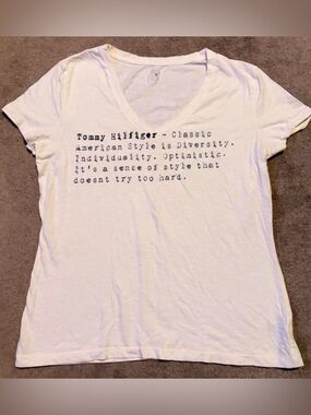 Tommy Hilfiger White V-Neck Text Graphic Tee